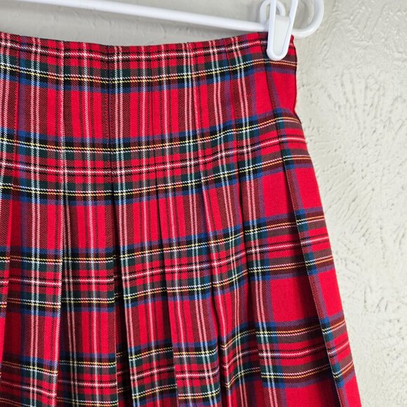VTG Express Pleated Wrap Skirt Med Red Tartan Plaid Preppy Academia Grunge Mini - Picture 9 of 10